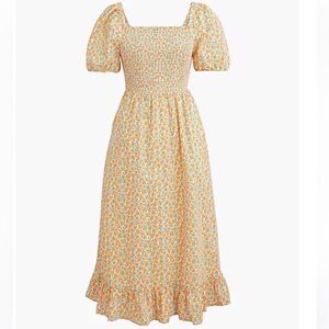 J.Crew Smocked Midi Dress with puff sleeves